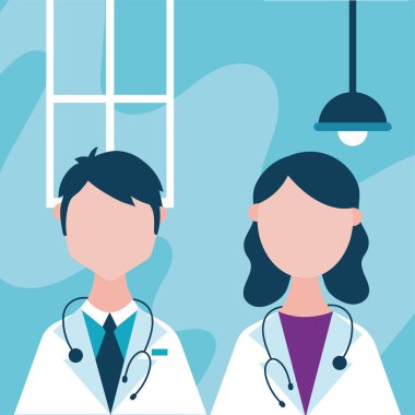 Konuşma balonu olan doktor çift.