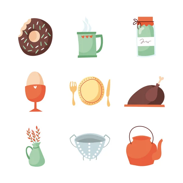 Paquete de cocina y cocinar iconos — Vector de stock