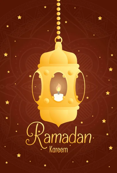 Carte kareem Ramadan avec lanterne dorée suspendue — Image vectorielle