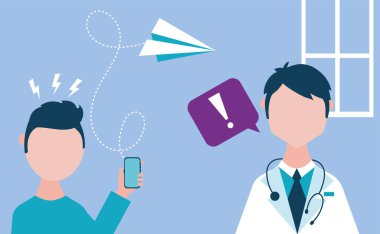 Akıllı telefon ve doktor kullanan bir adamla çevrimiçi sağlık teknolojisi