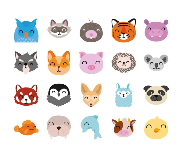 Paquete de animales lindos personajes — Vector de stock