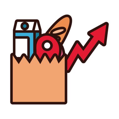 Oklu alışveriş torbası ve market kuyruğu ve dolum stili