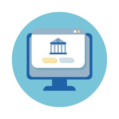 Web sayfası blok biçiminde banka binası olan masaüstü