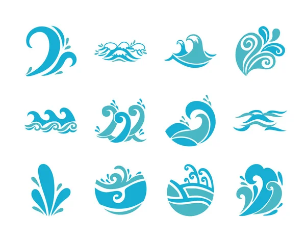 Bundle of waves ocean set icons — Stock Vector