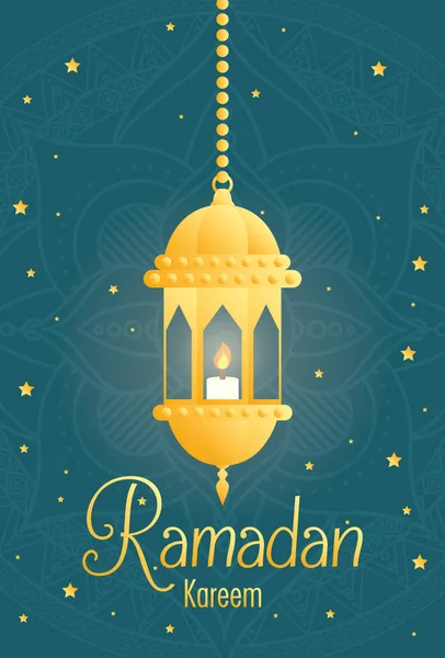 Carte kareem Ramadan avec lanterne dorée suspendue — Image vectorielle