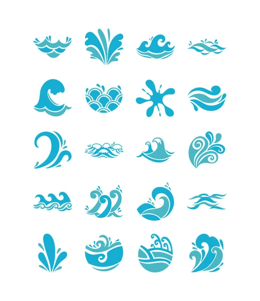 Bundle of waves ocean set icons — Stock Vector