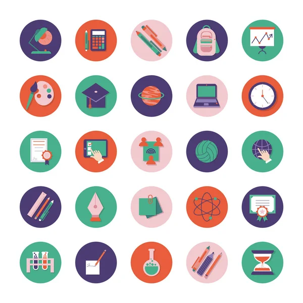 Bundle of schoolline and fill style set icons — Stock Vector