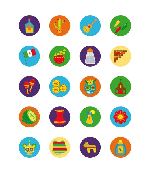 Bundle of mexican culture set icons — Stock Vector