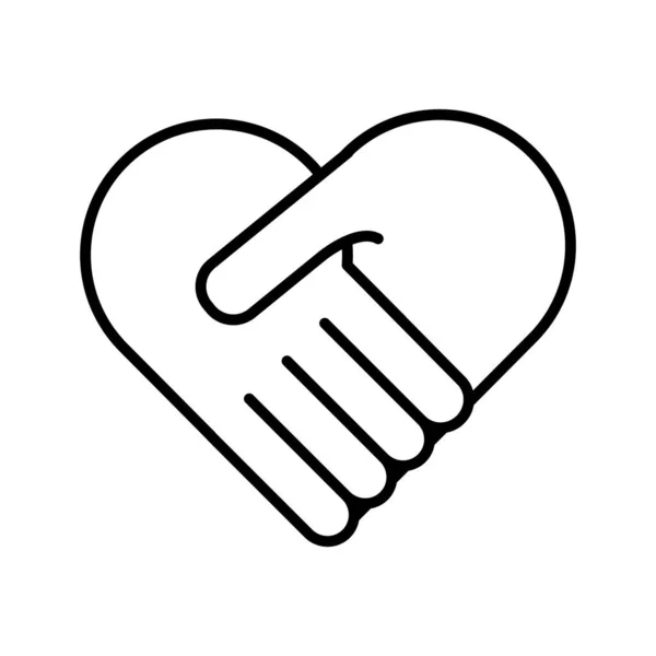 Apretón de manos con forma de corazón estilo línea de solidaridad — Archivo Imágenes Vectoriales