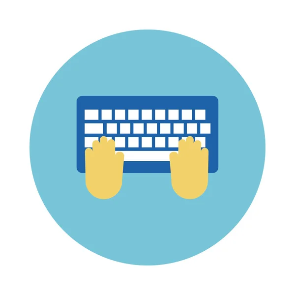 Manos usando el icono de estilo de bloque de teclado — Archivo Imágenes Vectoriales