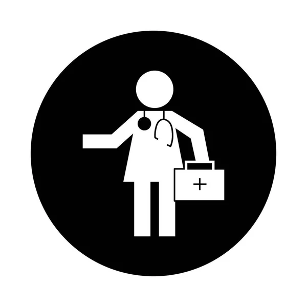 Människa figur läkare med kit hälsa piktogram block stil — Stock vektor