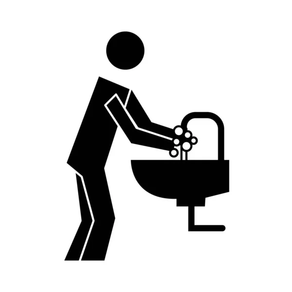 Человеческая фигура моет руки в стиле силуэта пиктограммы здоровья — стоковый вектор