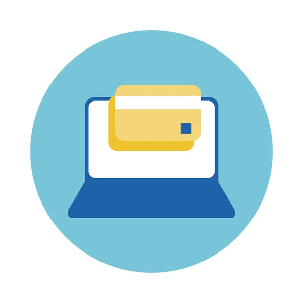 Portátil con tarjeta de crédito bloque icono de estilo Vector de stock
