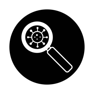 covid19 parçacık sağlığı piktogram blok stiline sahip büyüteç