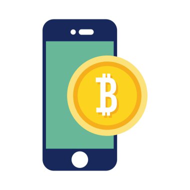 Bitcoin düz biçim simgesine sahip akıllı telefon