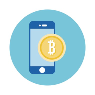 Bitcoin blok biçim simgesine sahip akıllı telefon