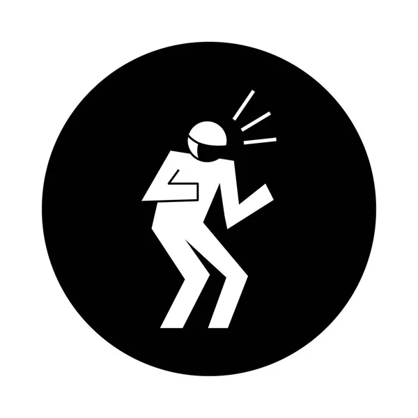 Figura humana estornudando usando mascarilla estilo pictograma bloque — Archivo Imágenes Vectoriales