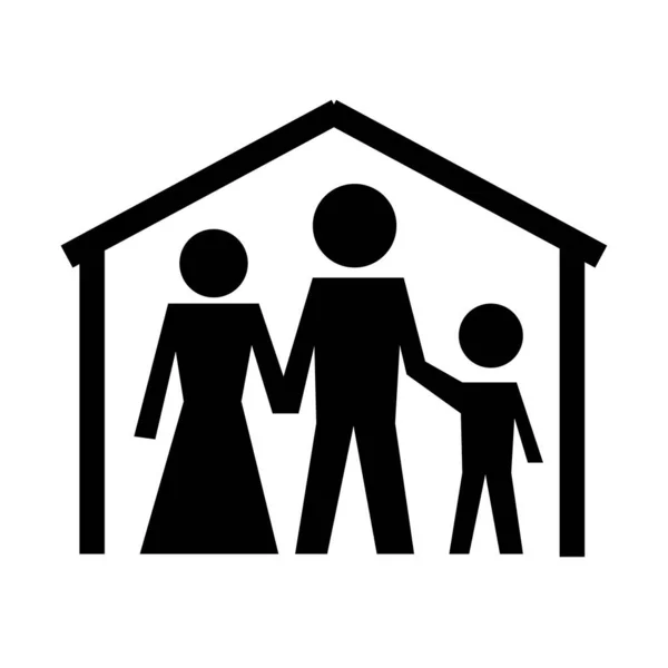 Family figures stay at home health pictogram silhouette style — Stock Vector