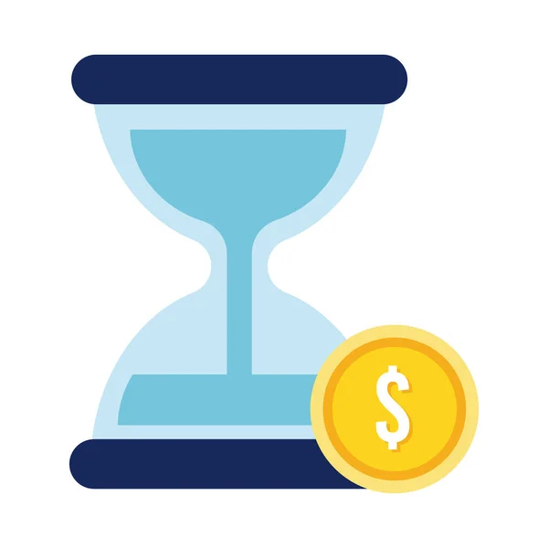 Moneda dólar de dinero con icono de estilo plano reloj de arena — Vector de stock