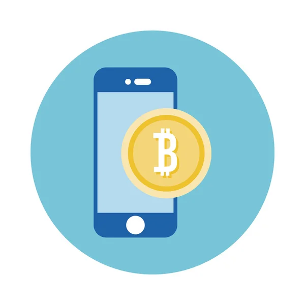 Smartphone avec icône de style bloc Bitcoin — Image vectorielle