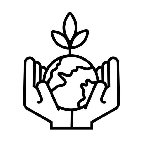 Руки піднімають світ планети Земля і стиль лінії рослин — стоковий вектор