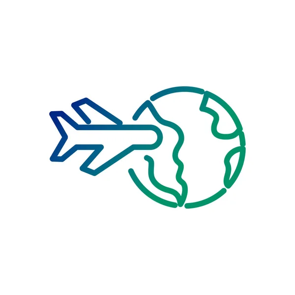 Mondo pianeta terra con aereo linea di volo icona di stile — Vettoriale Stock