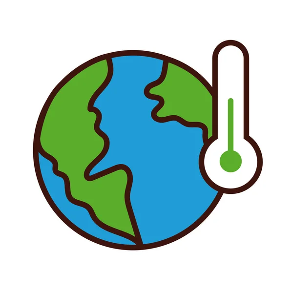 Planeta mundo terra com linha termômetro e preencher o estilo —  Vetores de Stock