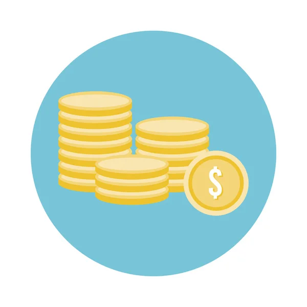 Munten geld dollars blok stijl pictogram — Stockvector