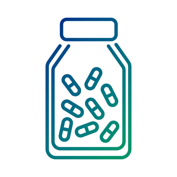 Pot avec capsules ligne de médicaments icône de style — Image vectorielle