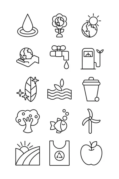 Pacote de ícones do conjunto de ecologia planeta — Vetor de Stock