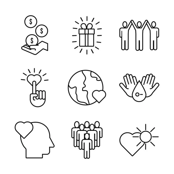 Paquete de iconos de caridad y solidaridad — Vector de stock