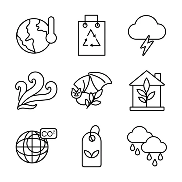 Bunt av planet ekologi uppsättning ikoner — Stock vektor