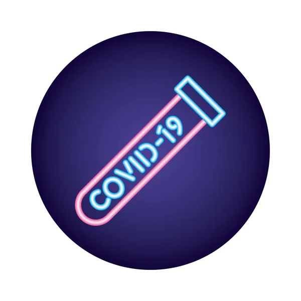 Covid19病毒in tube test neon style — 图库矢量图片