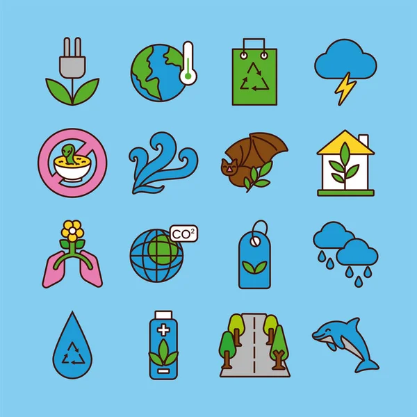 Zbiór ikon zestawu ekologii planety — Wektor stockowy