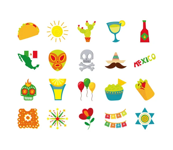 Pacote de ícones de conjunto de cultura mexicana —  Vetores de Stock