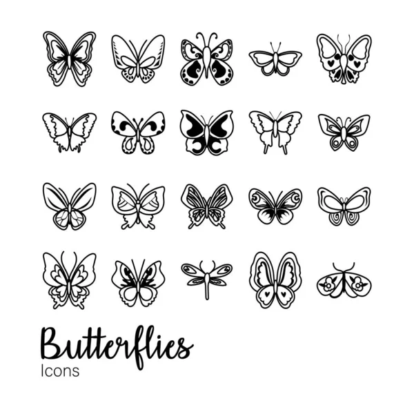 Fascio di farfalle set icone — Vettoriale Stock