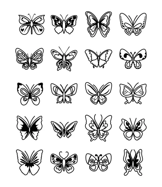 Bundle of butterflies set icons — Stock Vector