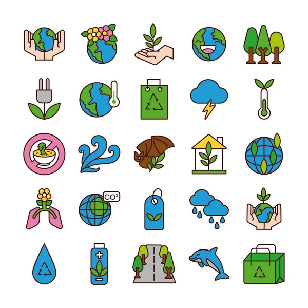 Bunt av planet ekologi uppsättning ikoner — Stock vektor