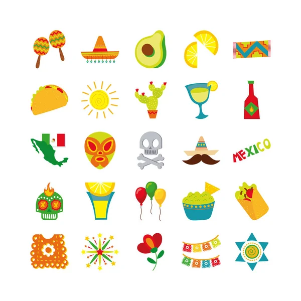 Pacote de ícones de conjunto de cultura mexicana —  Vetores de Stock