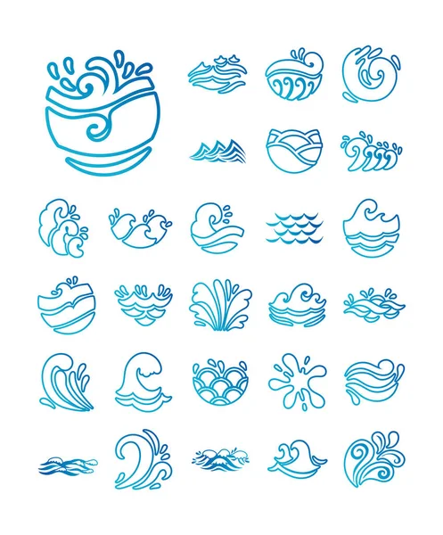 Paquet de vagues océan ensemble icônes — Image vectorielle