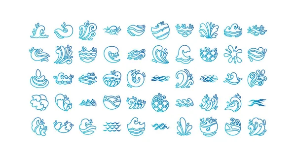 Feixe de ondas oceano conjunto ícones —  Vetores de Stock