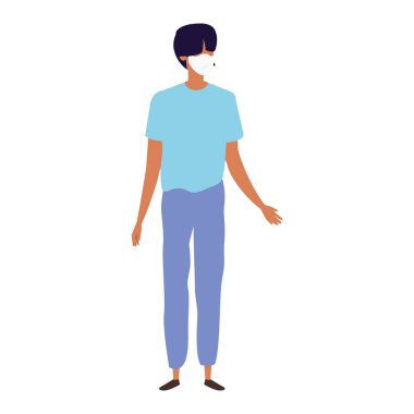 Yüz maskesi ikonu kullanan genç adam