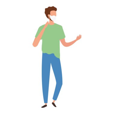 Yüz maskesi ikonu kullanan genç adam