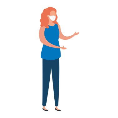 Yüz maskeli genç kadın izole edilmiş ikon