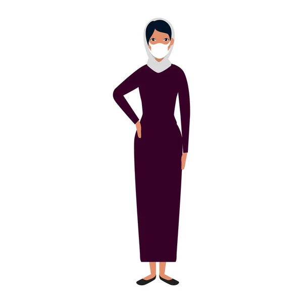 Woman muslim using face mask isolated icon — Stock Vector