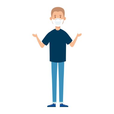 Yüz maskesi ikonu kullanan genç adam