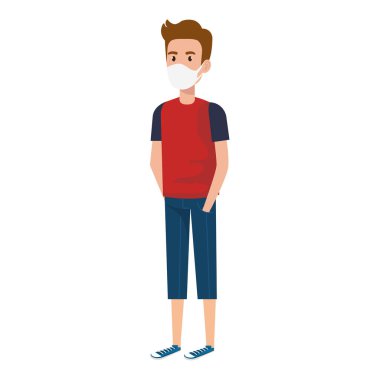 Yüz maskesi ikonu kullanan genç adam