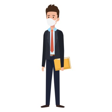 Dosya ile yüz maskesi kullanan işadamı
