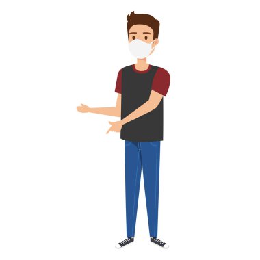 Yüz maskesi ikonu kullanan genç adam