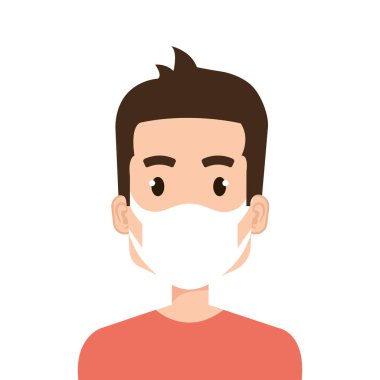 İzole edilmiş yüz maskesi simgesi kullanan genç adamın yüzü